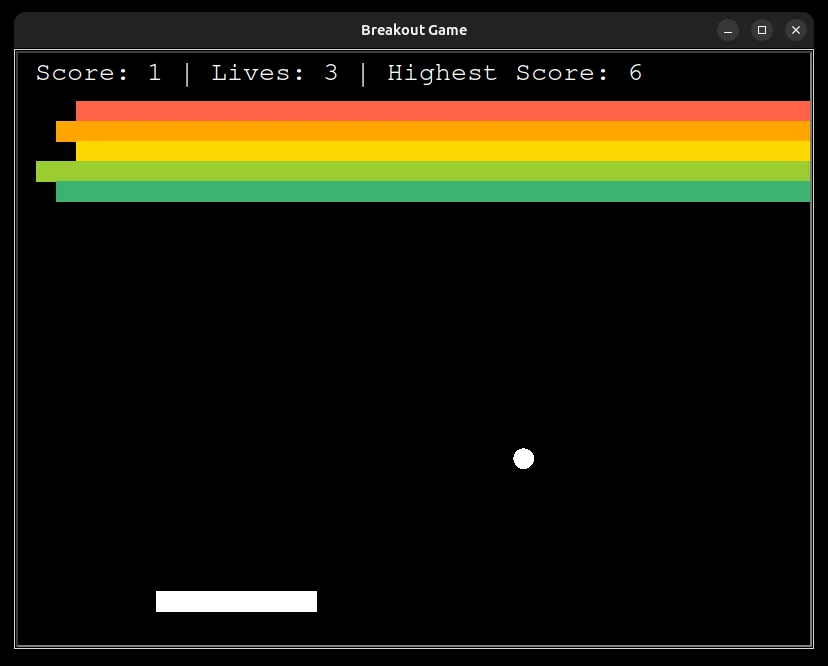 Screenshot of the Breakout game running