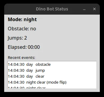 Screenshot of the Dino Game Bot dashboard