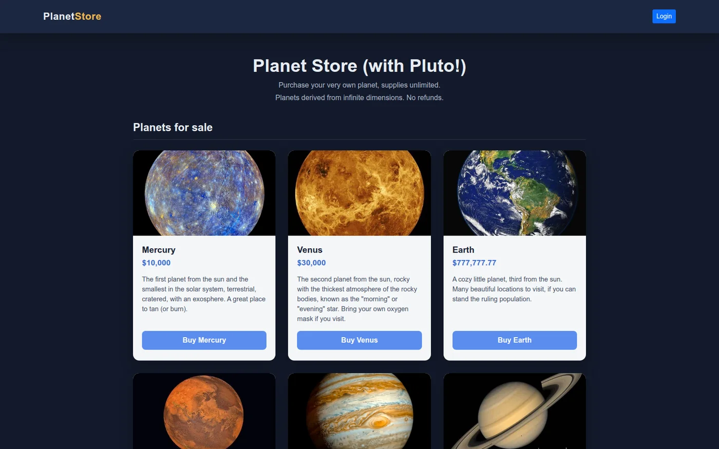 Screenshot of the Flask Online Shop product grid