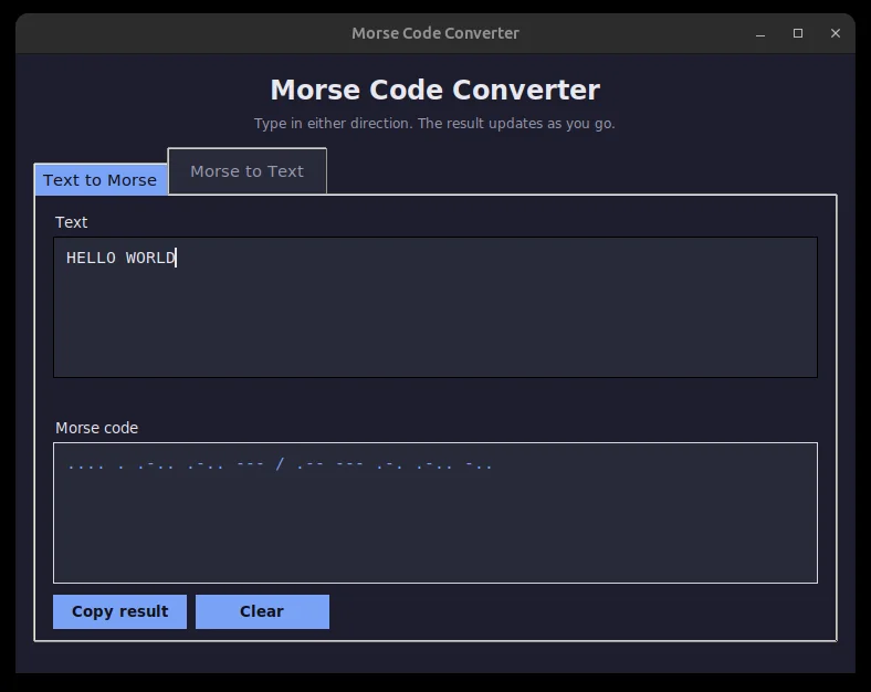 Screenshot of the Morse Code Converter GUI