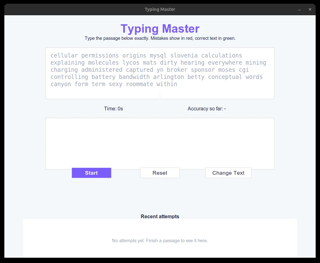 Screenshot of the Typing Master GUI