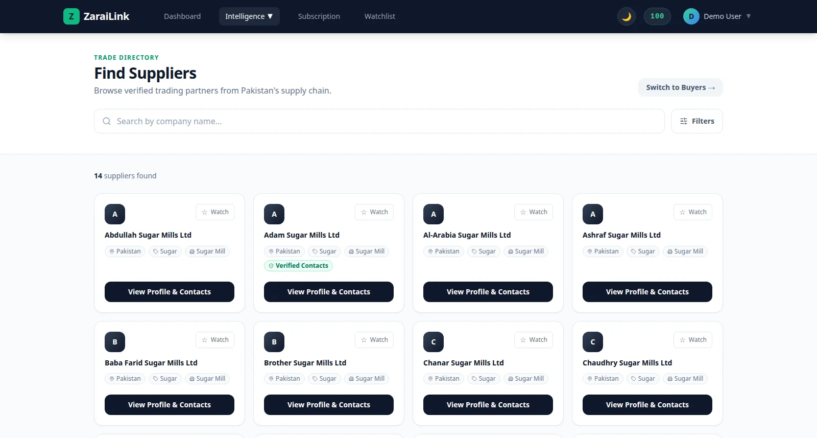 Screenshot of the ZaraiLink Trade Directory